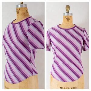 Vintage 80s retro 1980s women's purple diagonal stripe cropped shirt blouse,  XS